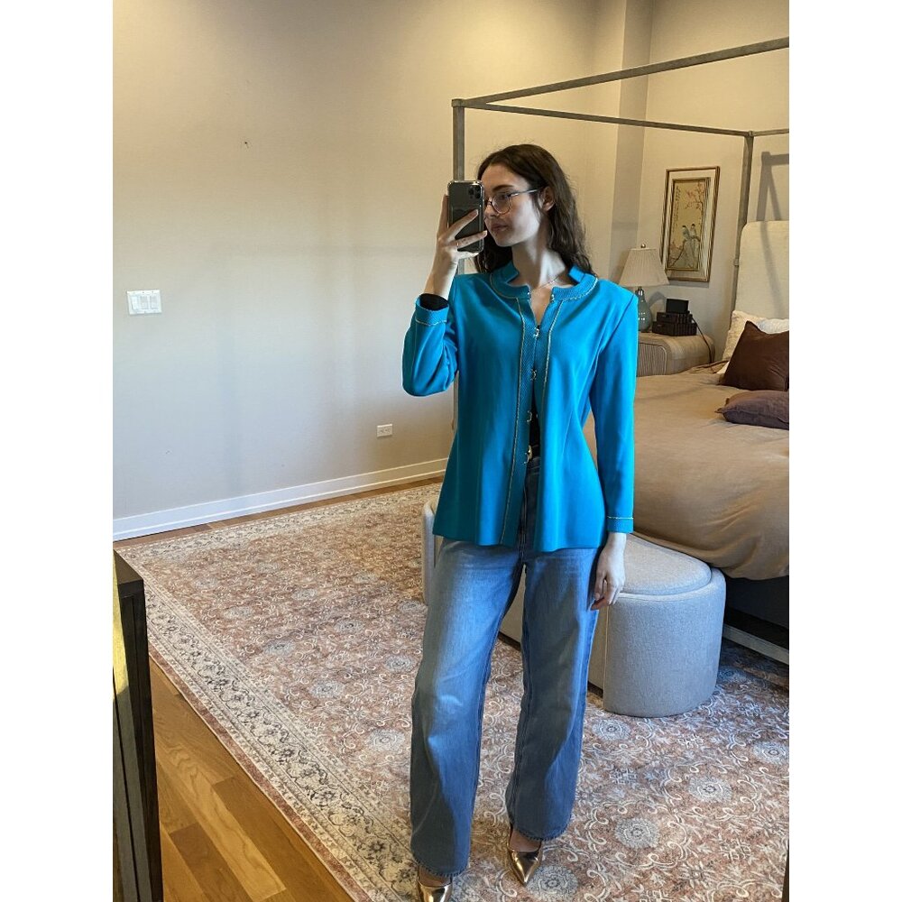 Misook Blue Knit Jacket Size L